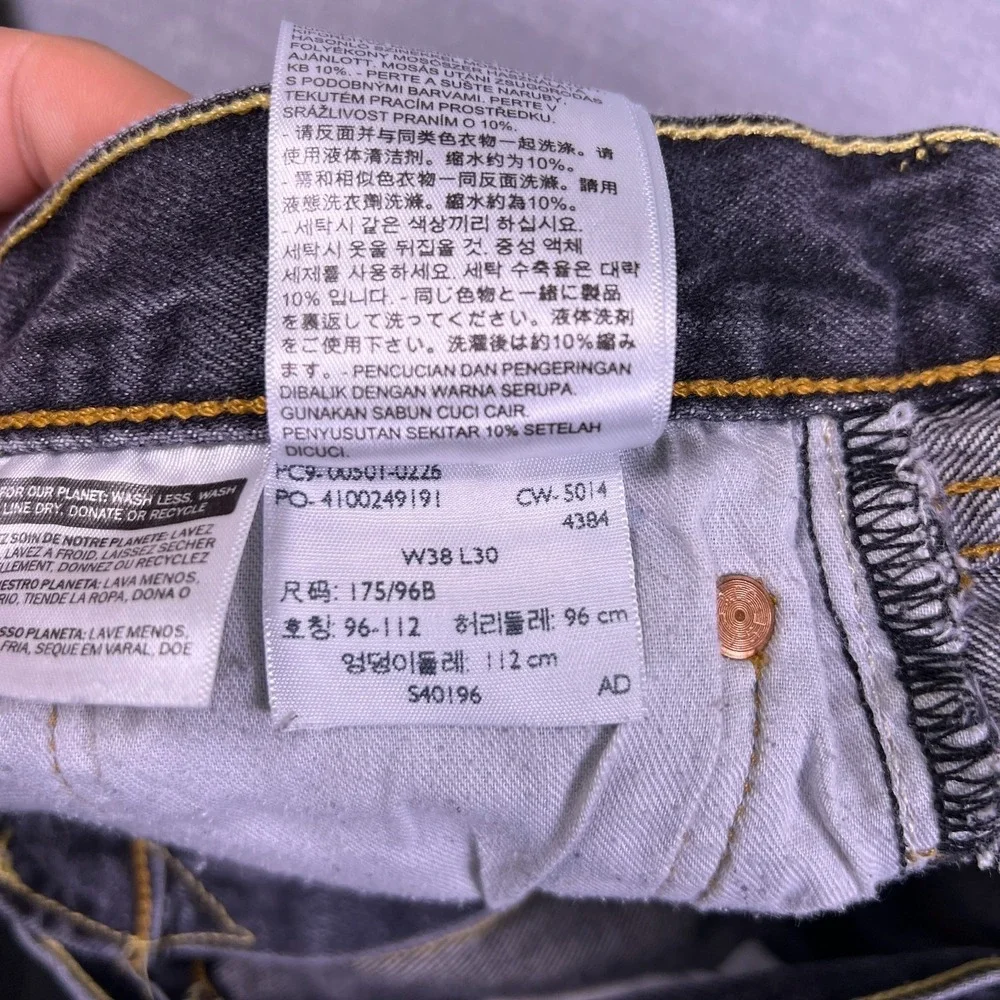Levi's 501 Mens Black Denim Button Fly Outdoor Straight Leg Jeans Size 38x30